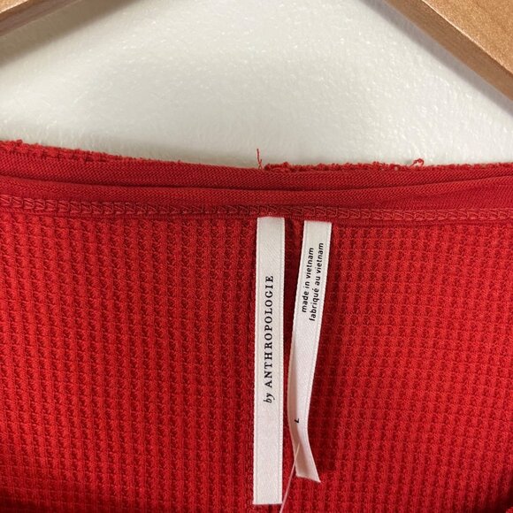 By Anthropologie Nori Waffle Knit Pullover Thermal Henley Sweater Rust NWT Sz L - Picture 7 of 9